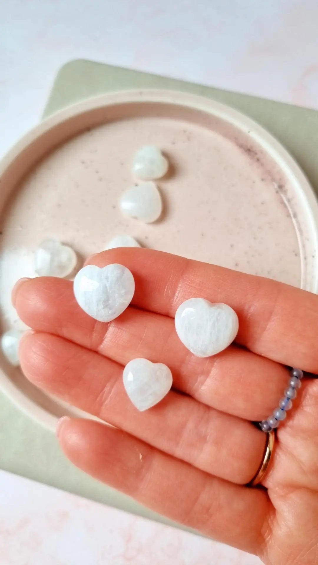 White Moonstone Hearts